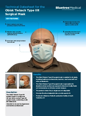 Obisk Type IIR Tie Back Surgical Mask Technical Data sheet Cover