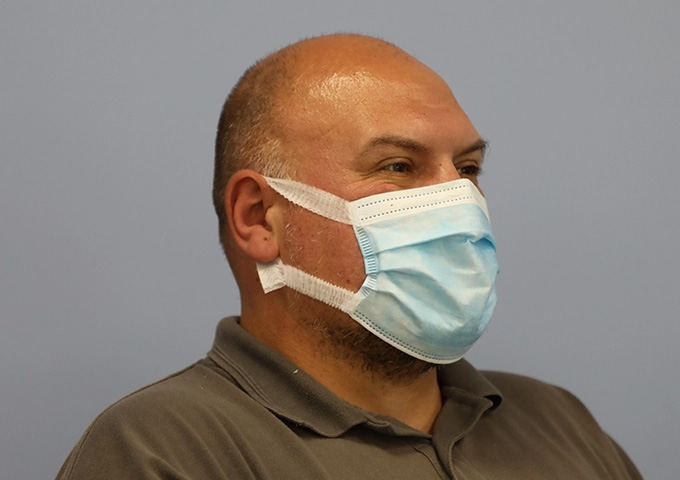 Obisk disposable type IIR surgical mask with ear loops angled Profile